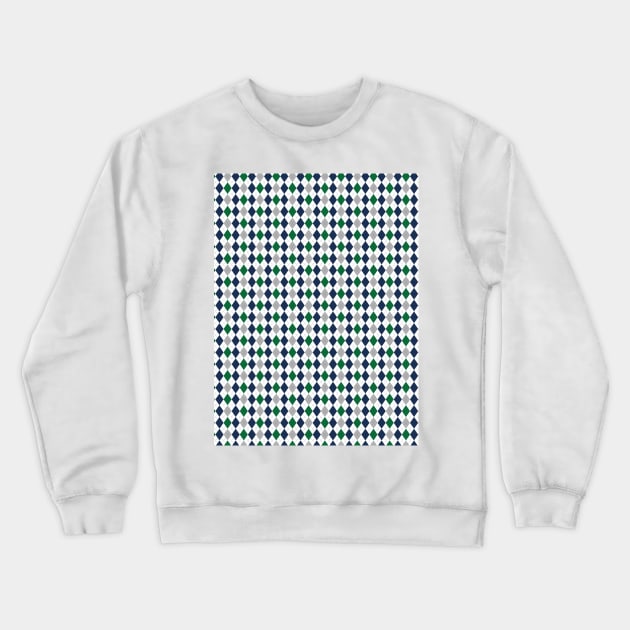 Green Silver Navy and White Argyle Pattern Diamond Checks Crewneck Sweatshirt by squeakyricardo